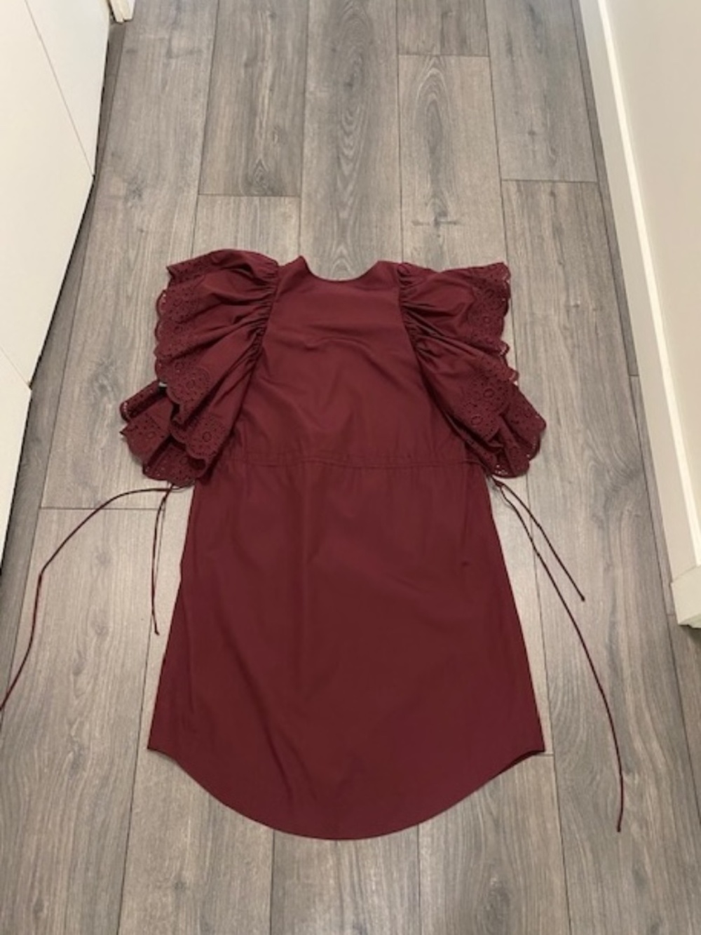 See By Chloe Burgundy Cotton Mini Dress Size 4 NWT - Picture 8 of 10